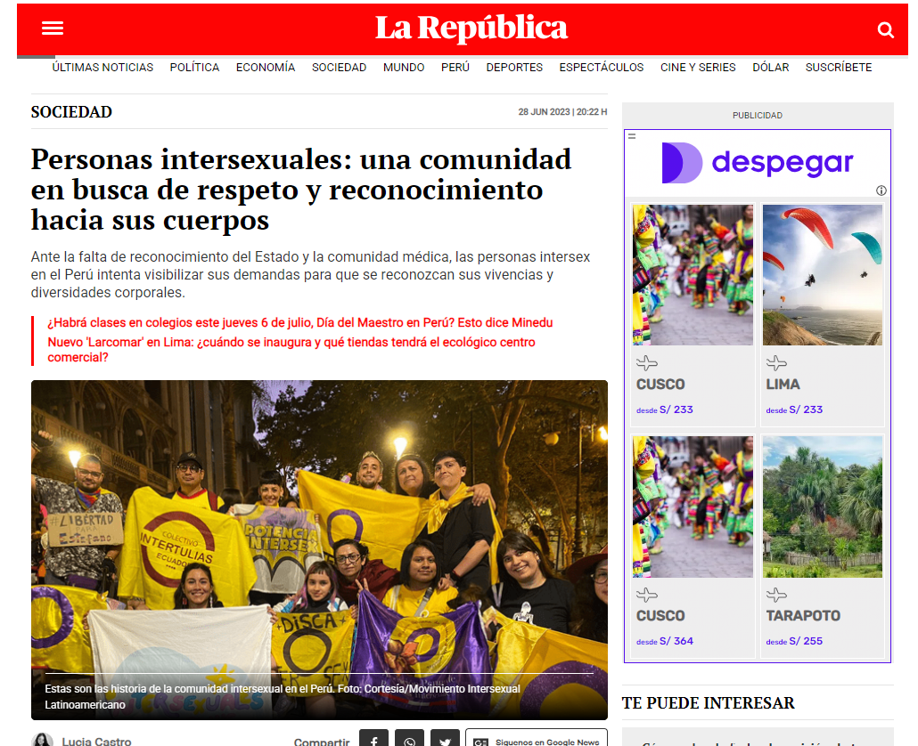Reportaje a Perú Intersex por La República